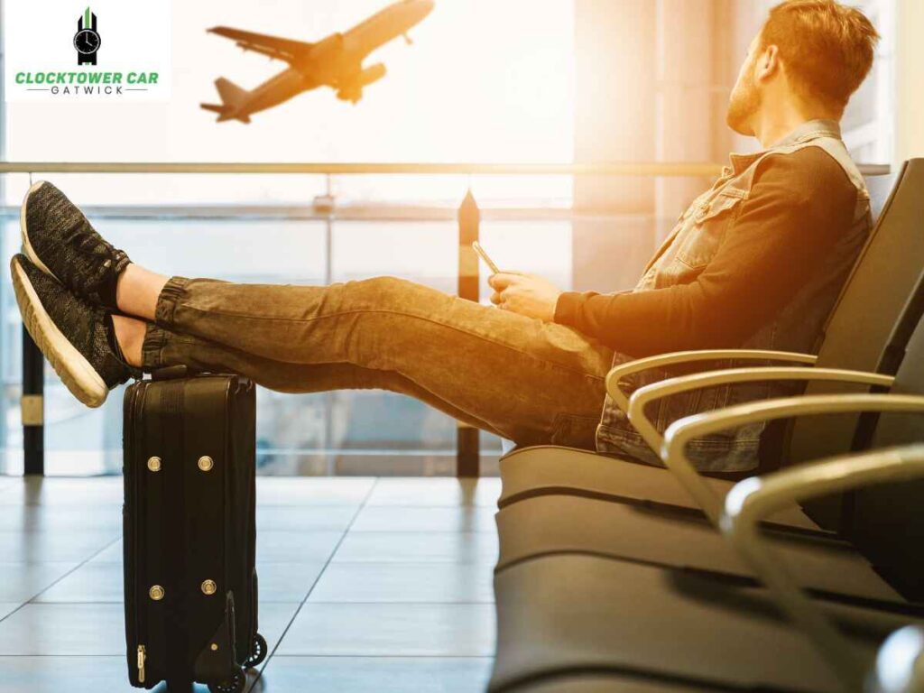 Taking of View of a Flight at Gatwick Airport while Traveller Thinking to Move through Fastest Transfer